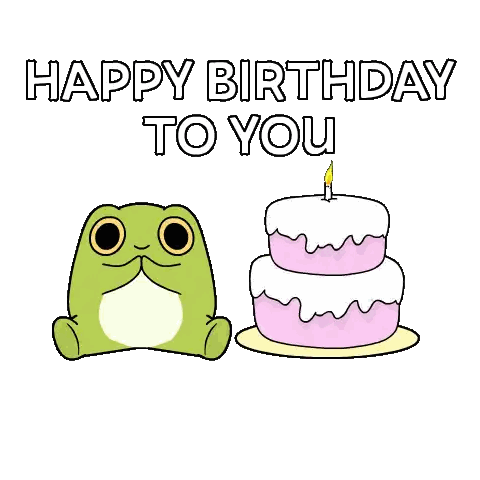 a birthday card with a frog and a cake with the words happy birthday to you on it