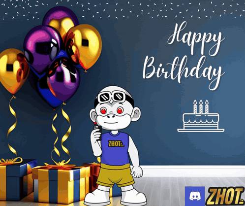 A Birthday Card With A Monkey And Balloons And The Words Happy Birthday GIF