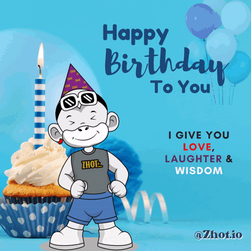 A Birthday Card With A Monkey Wearing A Party Hat And The Words Happy Birthday To You GIF