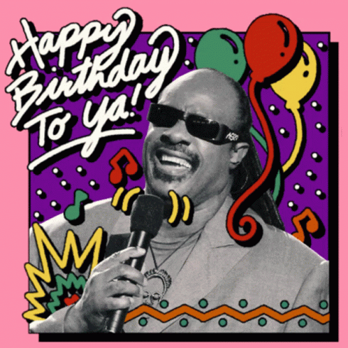 A Birthday Card With A Picture Of Stevie Wonder GIF