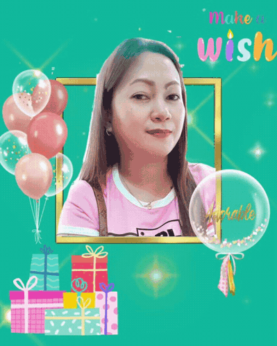 A Birthday Card With A Woman In A Pink Shirt GIF