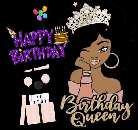 A Birthday Card With A Woman Wearing A Crown GIF