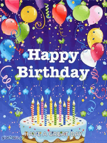a birthday card with balloons and candles and the words happy birthday have a great day