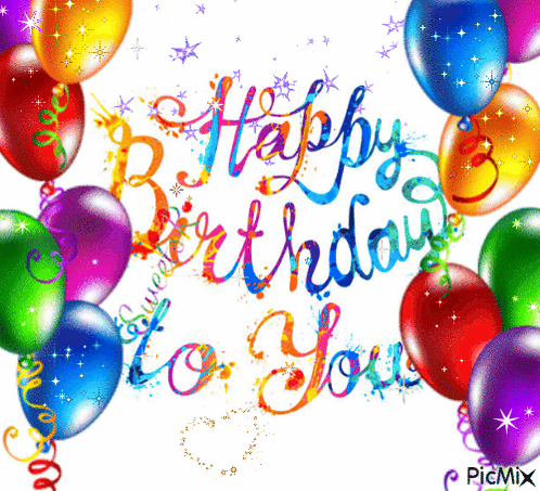 A Birthday Card With Balloons And The Words " Happy Birthday To You " GIF