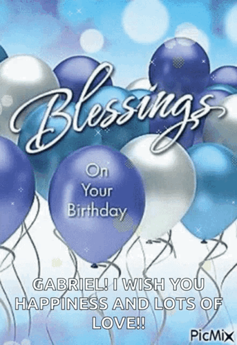 Birthday Card With Blue Silver Balloons Blessings GIF