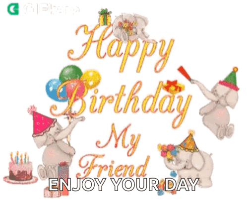 Elephants Wearing Party Hats And Balloons Happy Birthday GIF