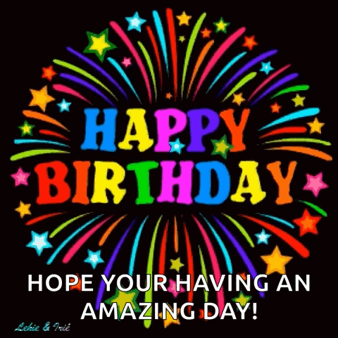 A Birthday Card With Fireworks And The Words " Happy Birthday " GIF