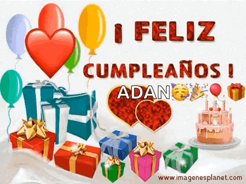 A Birthday Card With Gifts And Balloons Says Feliz Cumpleanos GIF