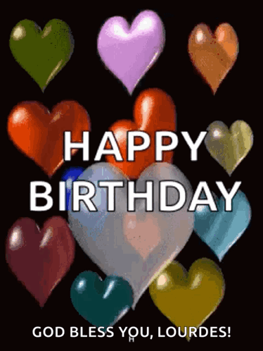 A Birthday Card With Hearts And The Words " Happy Birthday " GIF