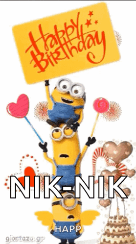 A Birthday Card With Minions Holding A Sign That Says Happy Birthday GIF