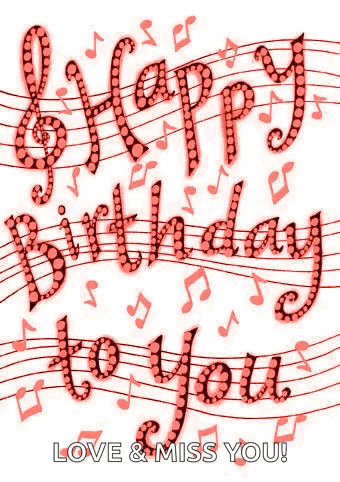 A Birthday Card With Music Notes And The Words `` Happy Birthday To You '' . GIF