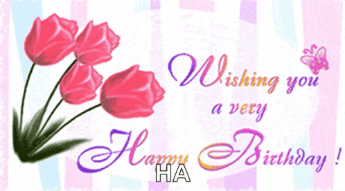 Pink Flowers Birthday Card Wishing Happy Birthday GIF