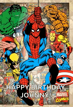 A Birthday Card With Spider-Man , Hulk , Captain America , Wolverine , Iron Man And The Thing GIF