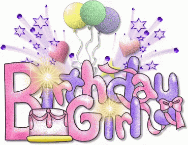 A Birthday Girl Graphic With Balloons And Hearts GIF