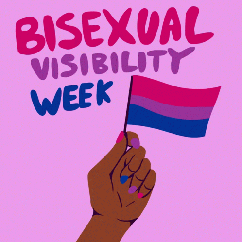 A Bisexual Visibility Week Poster With A Hand Holding A Bisexual Flag GIF