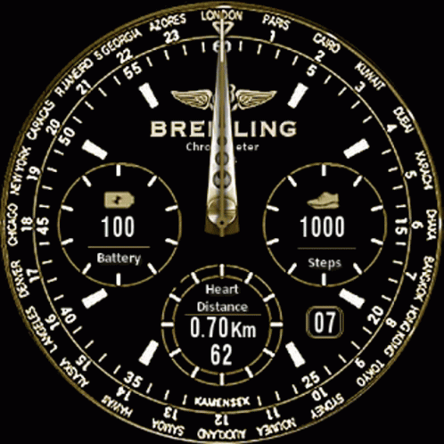 A Black And Gold Breitling Chronometer 1884 Face GIF