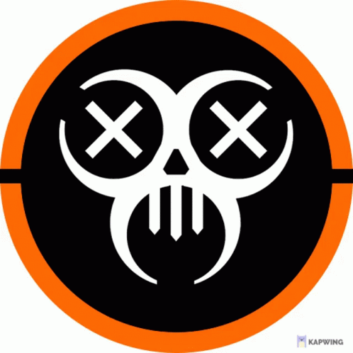 A Black And Gold Circle With A Skull And Crossed X 'S On It GIF