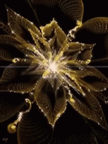 A Black And Gold Flower With A Light Coming Out Of The Center GIF