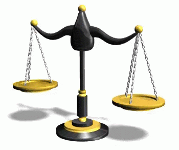 A Black And Gold Scale Of Justice With Chains GIF