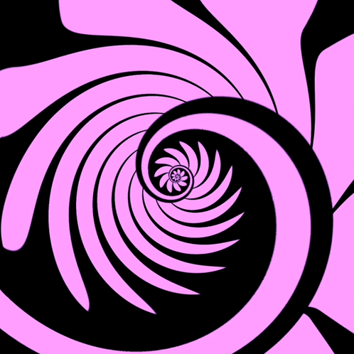 A Black And Pink Spiral With A Flower In The Center GIF