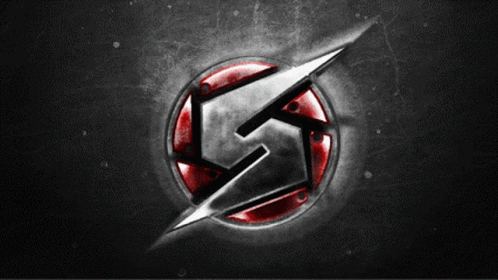 A Black And Red Logo With A S On It GIF
