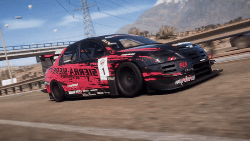 A Black And Red Race Car With The Number 1 On It GIF