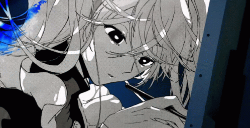 A Black And White Anime Drawing Of A Girl With Long Hair GIF