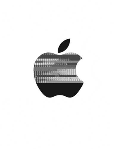 A Black And White Apple Logo With A Leaf On A White Background GIF