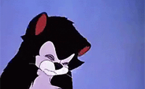 A Black And White Cartoon Cat With A Blue Sky Behind It GIF