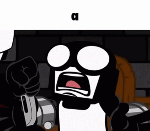 A Black And White Cartoon Character With A Fist In The Air And The Letter A Above Him GIF