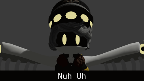 A Black And White Cartoon Character With The Words Nuh Uh Below It GIF