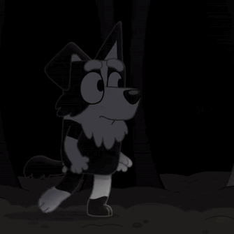 A Black And White Cartoon Dog Is Standing In Front Of A Tree . GIF