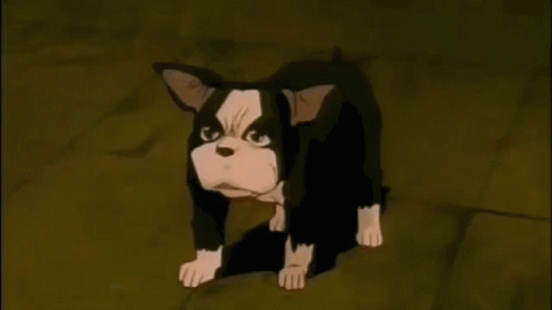 A Black And White Cartoon Dog Is Standing On A Rock . GIF