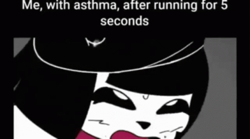 A Black And White Cartoon Of A Girl With The Words Me With Asthma After Running For 5 Seconds Above Her GIF