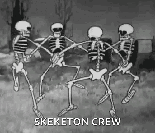 A Black And White Cartoon Of A Group Of Skeletons Dancing In A Cemetery . GIF