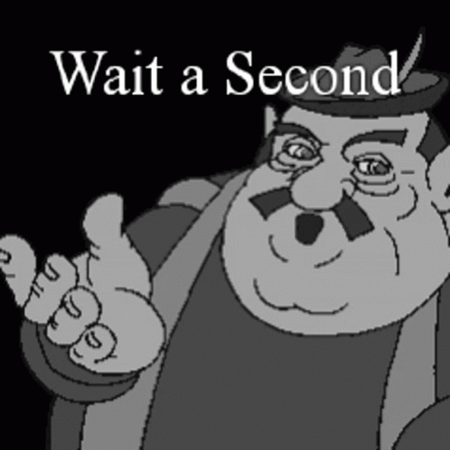 A Black And White Cartoon Of A Man Giving A Thumbs Up And The Words Wait A Second GIF