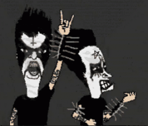 A Black And White Cartoon Of A Man Giving The Horns Sign GIF