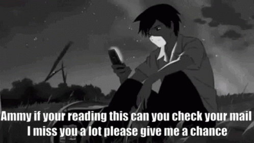 A Black And White Cartoon Of A Man Sitting In The Grass Looking At His Phone . GIF