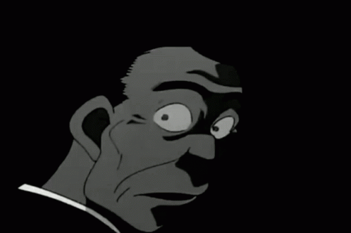 A Black And White Cartoon Of A Man With A Surprised Expression On His Face GIF