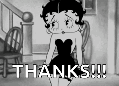 A Black And White Cartoon Of Betty Boop Saying " Thanks " GIF
