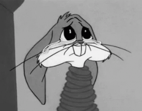 A Black And White Cartoon Of Bugs Bunny Crying With His Eyes Closed GIF