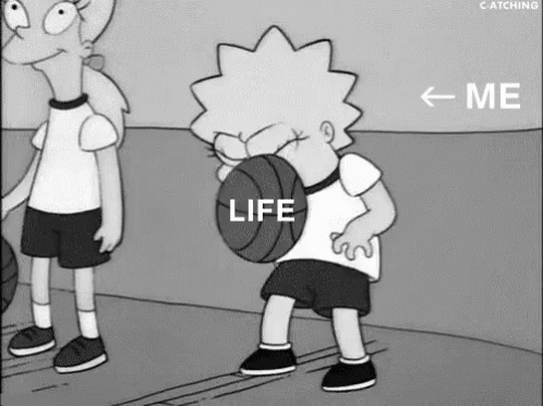 A Black And White Cartoon Of Lisa Simpson Holding A Basketball While Standing Next To A Girl . GIF