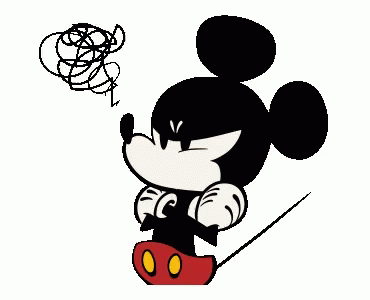 A Black And White Cartoon Of Mickey Mouse With His Arms Crossed And A Swirl In His Head . GIF