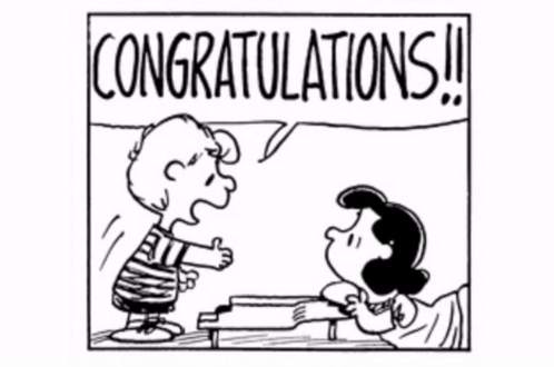 A Black And White Cartoon Of Snoopy And Lucy Holding A Trophy And Saying Here 'S Your Trophy GIF