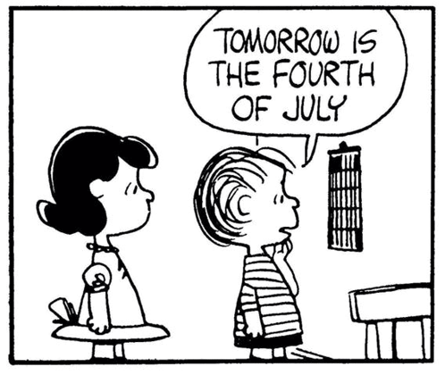 A Black And White Cartoon Of Snoopy And Woodstock Celebrating Independence Day With An American Flag In The Background GIF