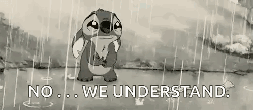 A Black And White Cartoon Of Stitch Standing In The Rain . GIF