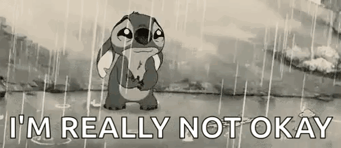 A Black And White Cartoon Of Stitch Standing In The Rain . GIF