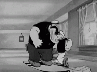 A Black And White Cartoon Of Two Men Standing Next To Each Other On A Rug . GIF