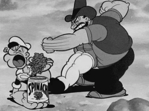 A Black And White Cartoon Shows A Can Of Spinach GIF