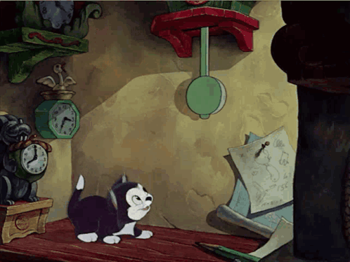 A Black And White Cat Is Looking At A Clock That Shows The Time As 7:15 GIF